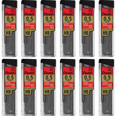 Pentel Hi-Polymer Lead, 0.5 mm, Fine, HB, 360/BX, Black PK PENC25HBBX